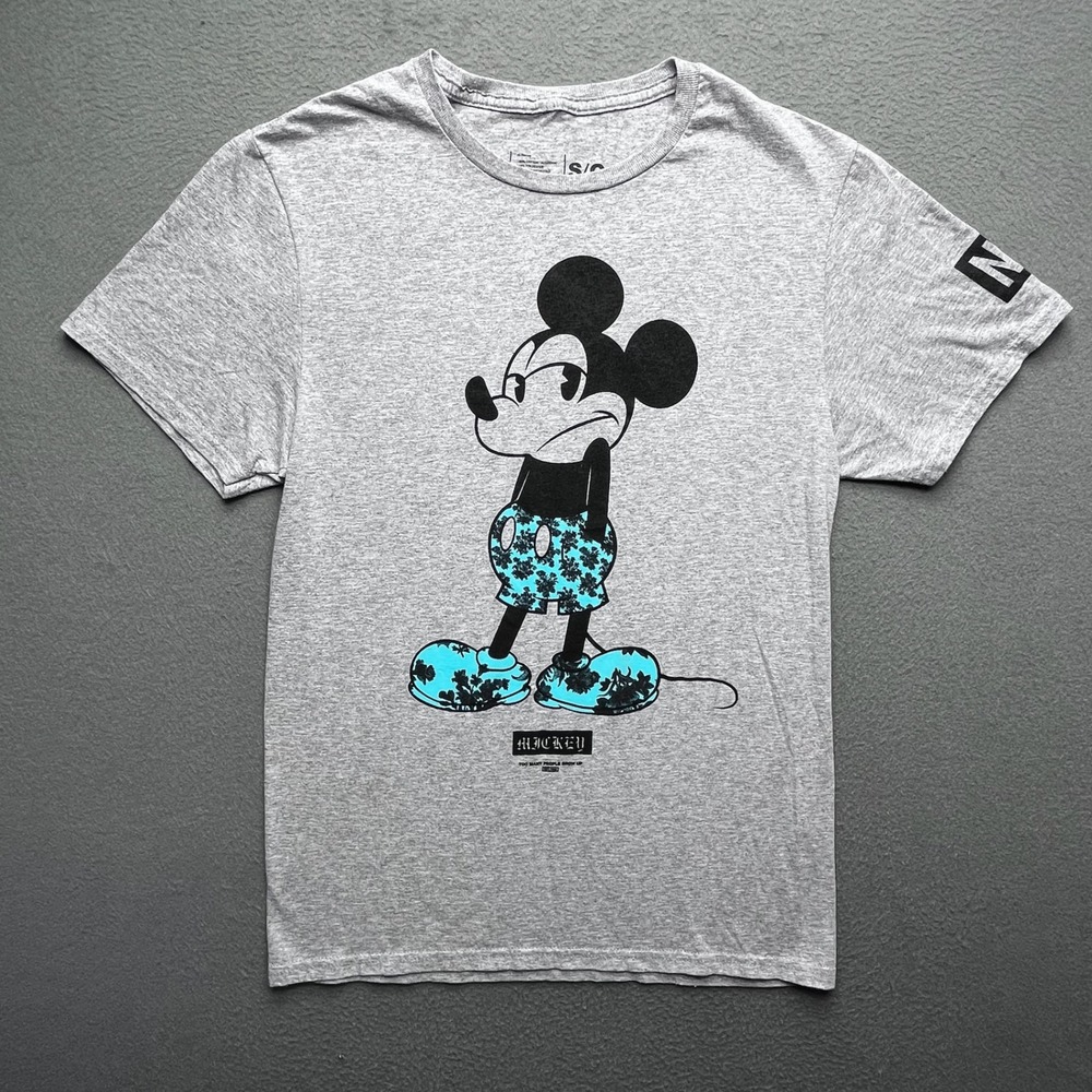 Neff Men T-Shirt Cotton Blend Gray Small Disney Mickey Mouse Streetwear Graphic